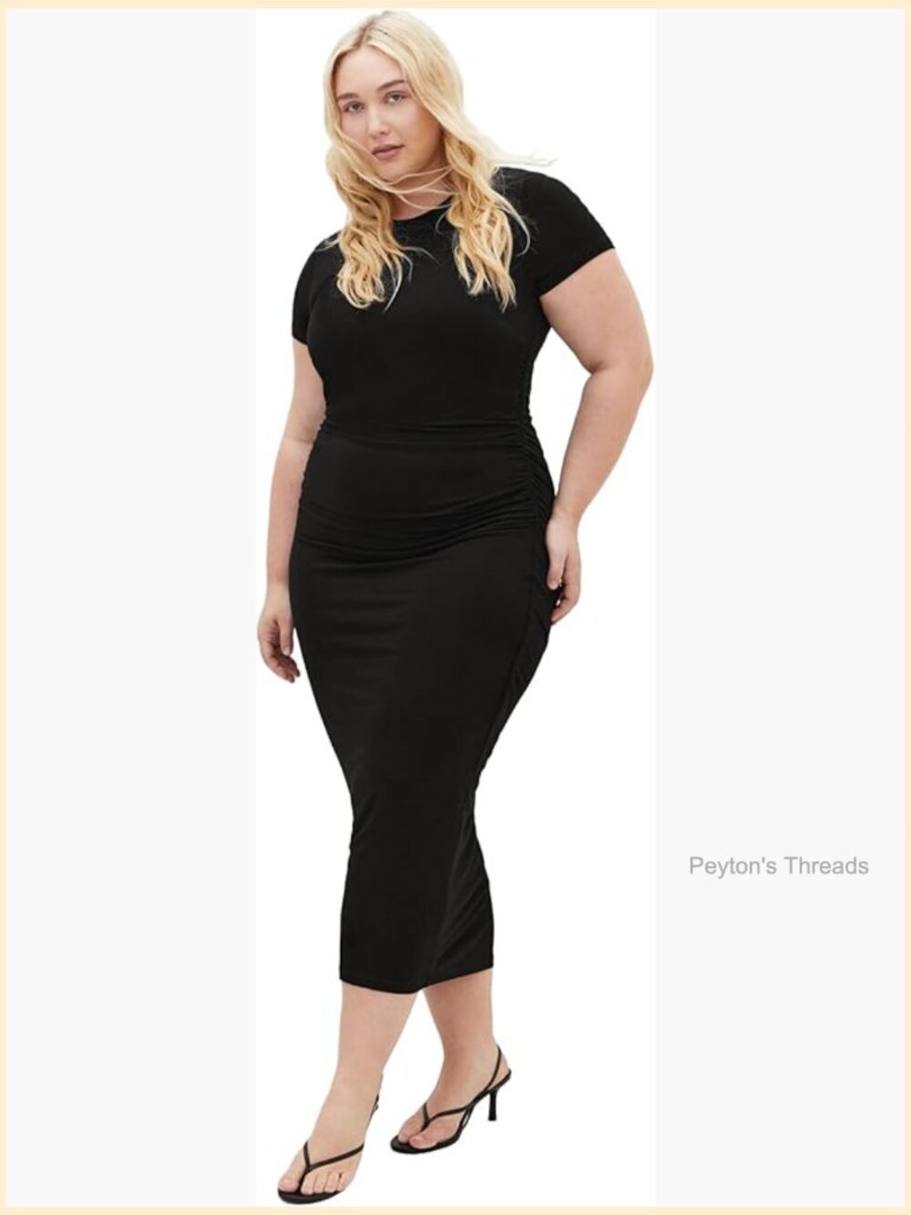 Plus Size Maxi Dress with Ruching - Crew Neck Sheath